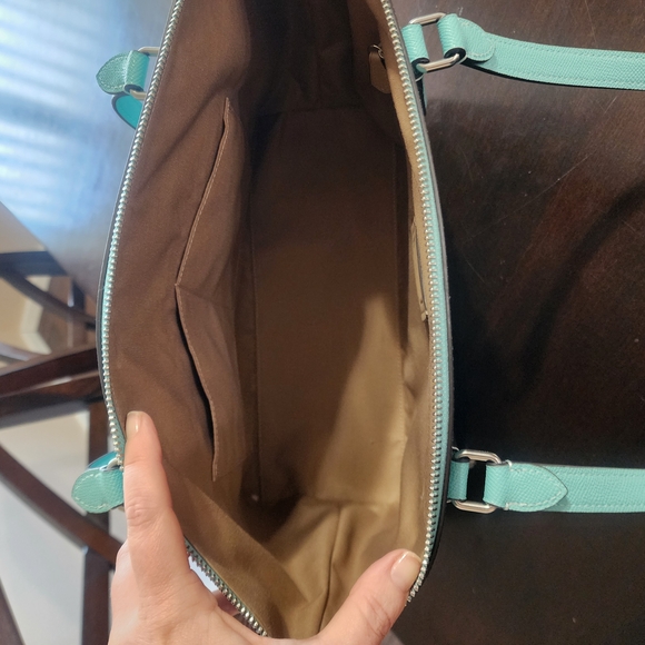 Coach "Faded Blue "Leather Tote Bag with Silver Hardware - Picture 5 of 6